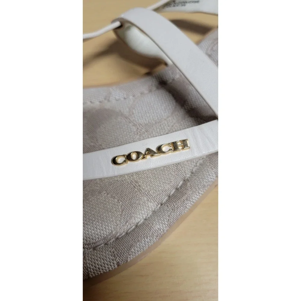White Leather Coach Strappy Monogram Flat Thong Sandal Size 5